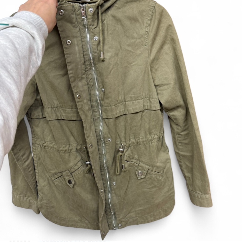 H&M Divided Olive Green Utility Parka Jacket with Hood, Size XS - Picture 4 of 7